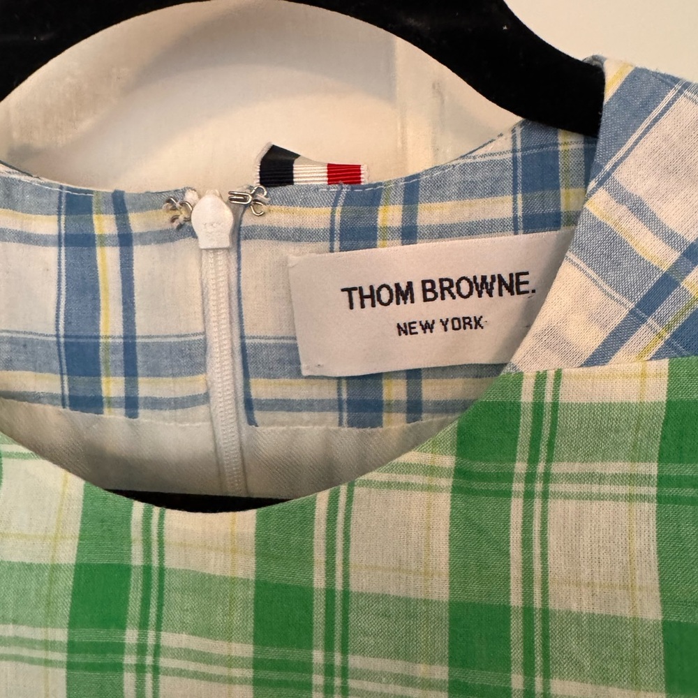 Thom Browne Green Gingham Short-Sleeve Mini Dress